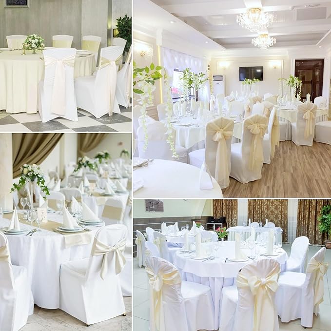 100 PCS Satin Chair Sashes Decorative Bow Chair Sashes Ties Chairs Ribbon Bows Seat Cover Band for Wedding Birthday Party Ceremony Reception Hotel Banquet Events Home Kitchen Decor(7x108Inch,Ivory)