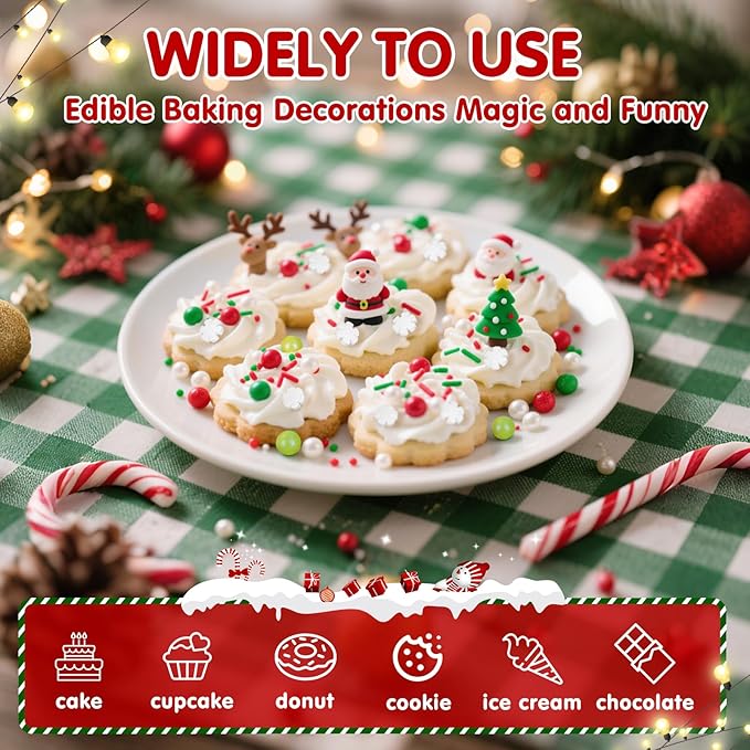 Christmas Snowy Night Sprinkles for Cake Decorating,130g White Snowflake and Red White Green Pearls and Jimmies Mix,Edible Sugar Holiday sprinkle for Cupcake Toppers, Cookie, Ice Cream Decorations Christmas Party