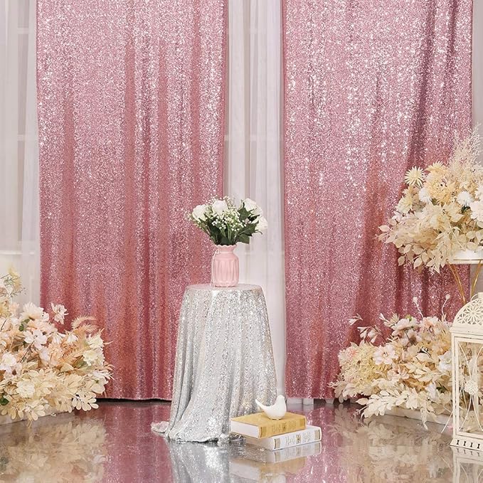 Eternal Beauty Fuchsia Pink Sequin Backdrop Curtains, Shimmer Back Drop 4Panels-2FTx8FT for Christmas, Party, Birthday, Photography, Wedding, Baby Shower Event Decoration