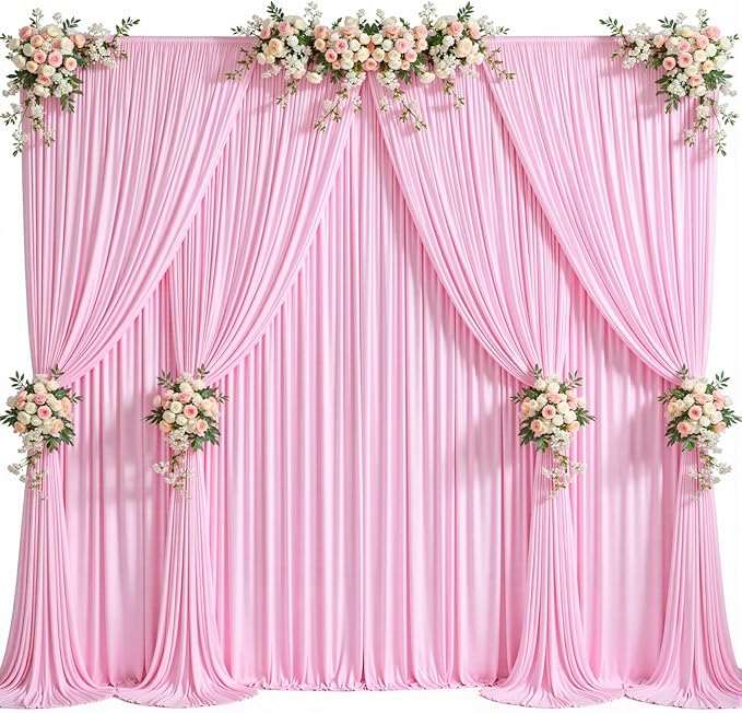 20ft x 12ft Light Pink Backdrop Curtains Wrinkle Free Backdrop Curtain for Wedding Parties Pink Fabric Backdrops Drapes Back Drop Cloth Bridal Shower Stage Curtains Wedding Decorations for Reception