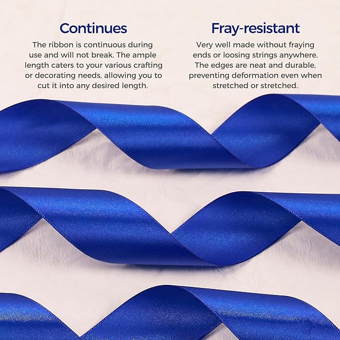 Royal Blue Satin Ribbon 1-1/2 inch X Continuous 25 Yards, Single Face Polyester Ribbon Perfect for Gift Wrapping, Flower Bouquet, Wedding Decor, Crafts, Bow Making, Sewing and More