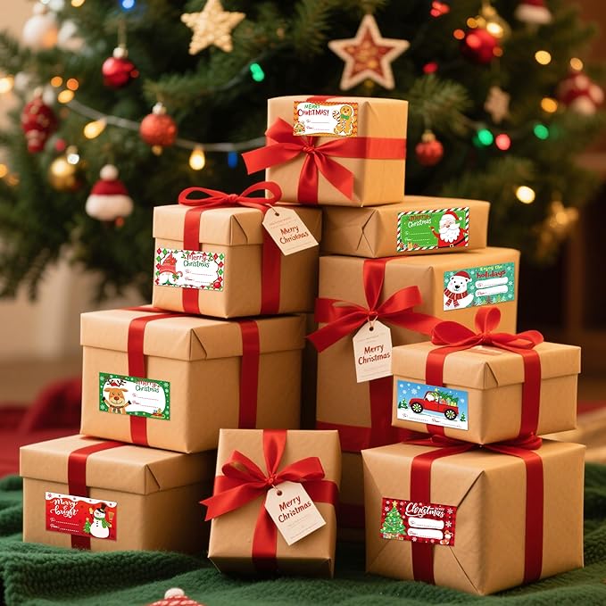 500 PCS Christmas Gift Tags,Christmas Name Tags Stickers Roll, Self-Adhesive Christmas Labels for Presents, Gift Bags, Boxes, Xmas Holiday Wrapping Paper Christmas Decorations
