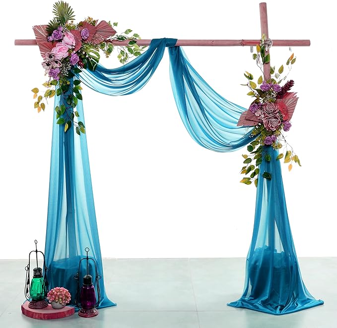 VDS Pack of 1 Panel (30 Inch X 30 Feet) Wedding Arch Draping Fabric Sheer Chiffon Fabric Drapery for Wedding Ceremony Reception Swag Backdrop Canopy Chuppah ARBO Altars Decoration (Dark Teal)