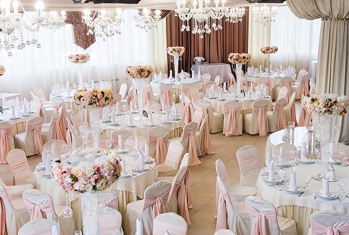 50 PCS Satin Chair Sashes Bows Decorative Universal Chair Cover Chair Ribbon Ties Back Sash for Wedding Birthday Party Ceremony Reception Banquet Event Restaurant Kitchen Decor(7x108 inch,Rose Gold)