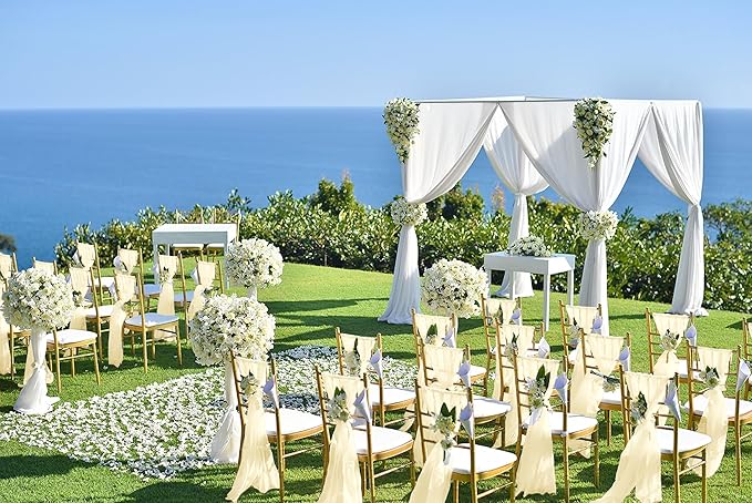 50 PCS Cheesecloth Chair Sashes, Bows Designed ChairSashes, 15.7x108 inch Chair Sashes for Aisle Decorations Universal Chairs Cover Decoration for Wedding Reception Party Banquet (Ivory)