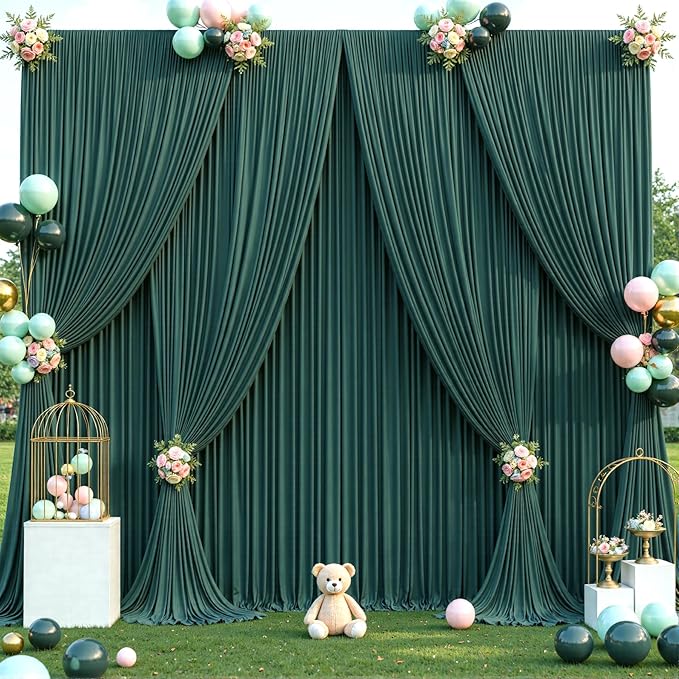 40ft x 12ft Emerald Green Backdrop Curtains Wrinkle Free Backdrop Curtain for Wedding Parties Fabric Backdrops Drapes Back Drop Cloth Bridal Shower Stage Curtains Wedding Decorations for Reception
