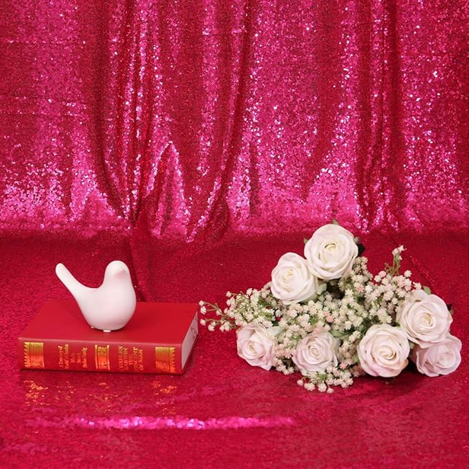 Eternal Beauty Hot Pink Sequin Backdrop, 6x8 Ft Glitter Background Curtains for Shimmer Photography Party Wedding Birthday Back Drop Decor