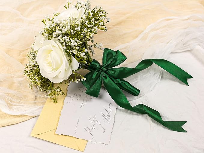 Green Satin Ribbon 1 inch X Continuous 25 Yards, Single Face Polyester Ribbon Perfect for Gift Wrapping, Flower Bouquet, Wedding Decor, Crafts, Bow Making, Sewing and More