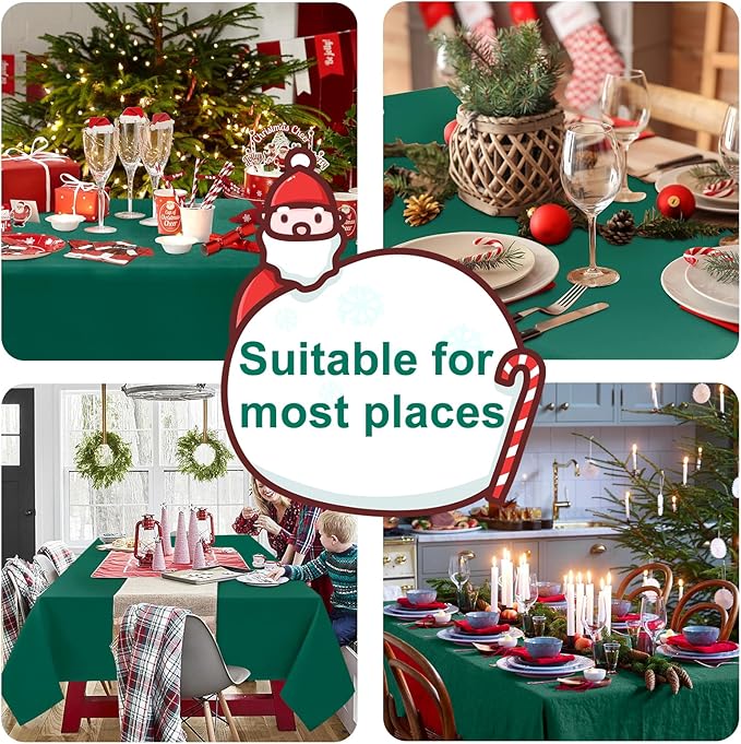 Hiasan 2 Pieces Square Tablecloth - Waterproof Washable Polyester Table Cloth for Dining Room Birthday Party, Emerald Green, 54 x 54 Inch