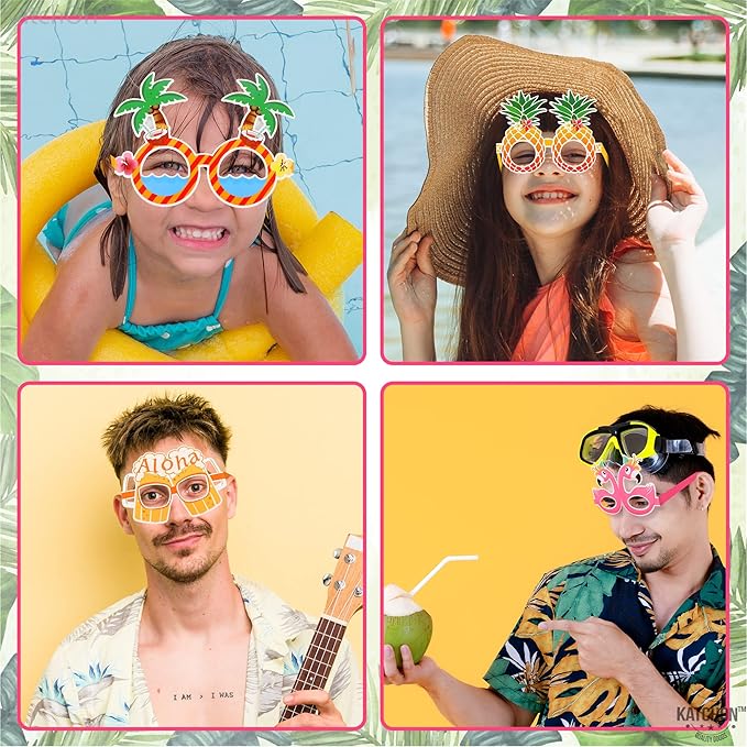 KatchOn, Luau Glasses for Luau Party Decorations - Pack of 12 | Luau Photo Booth Props, Hawaiian Party Decorations | Hawaiian Photo Booth Props, Aloha Party Decorations | Hawaiian Glasses Decorations