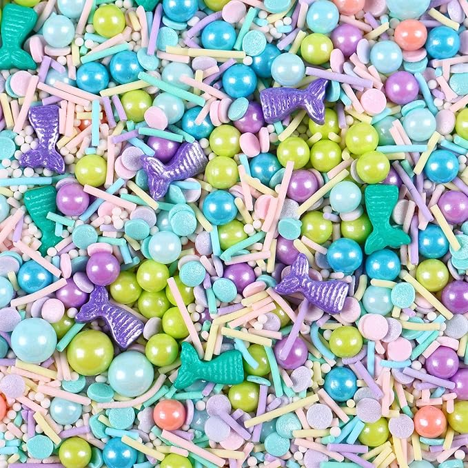 Edible Mermaid Sprinkles for Cake Decorating, Mermaid Cupcake Decorations, Pearl Sprinkles, Jimmy for Cupcakes, Cookies, Chocolate, Candy, and Ice Cream Topping(120g/4.23oz)