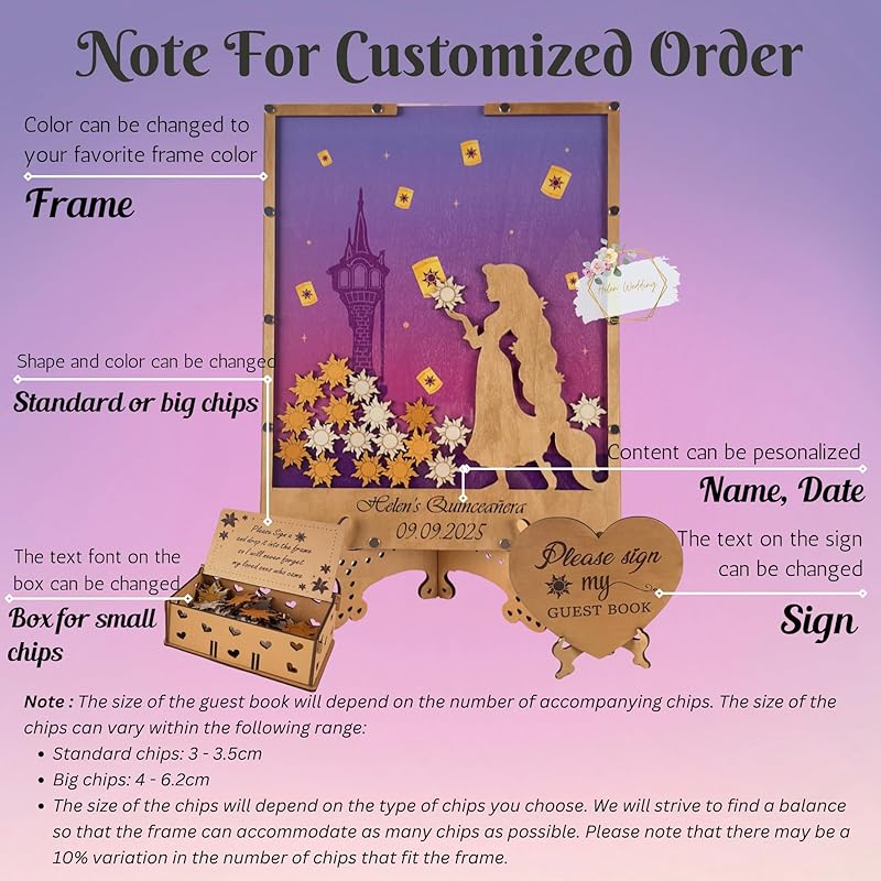 Princess Guest Book Alternative | Quinceañera Sweet XV Wooden Dropbox Frame with Lantern Tokens | Personalized Fairytale Guestbook Keepsake