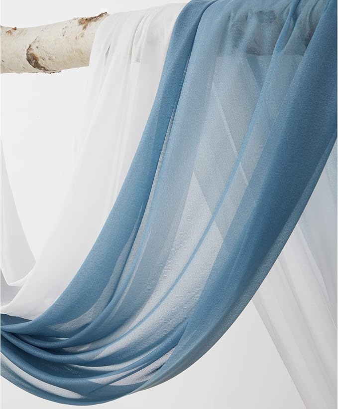 Wedding Arch Flowers with Drapes Kit (Pack of 4) - 2pcs Artificial Dusty Blue Deluxe Swag with 2pcs Sheer Drapes for Wedding Ceremony Arbor Reception Backdrop Rose Floral Decoration