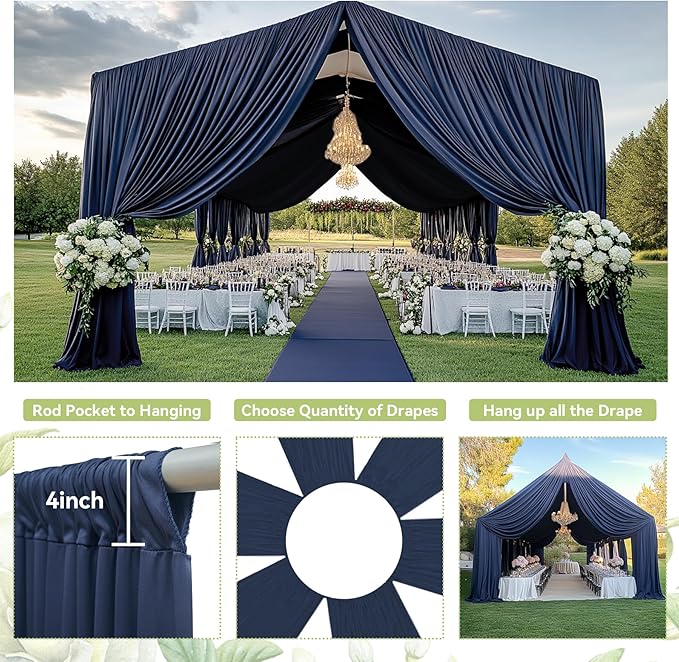 PartyVillage 2 Panels 5ftx30ft Navy Blue Ceiling Drapes for Wedding Parties – 30 FT Extra Long Thick Polyester Wrinkle-Free Drapery Tent Decor Decorations for Birthday Party Ceremony Stage Swag