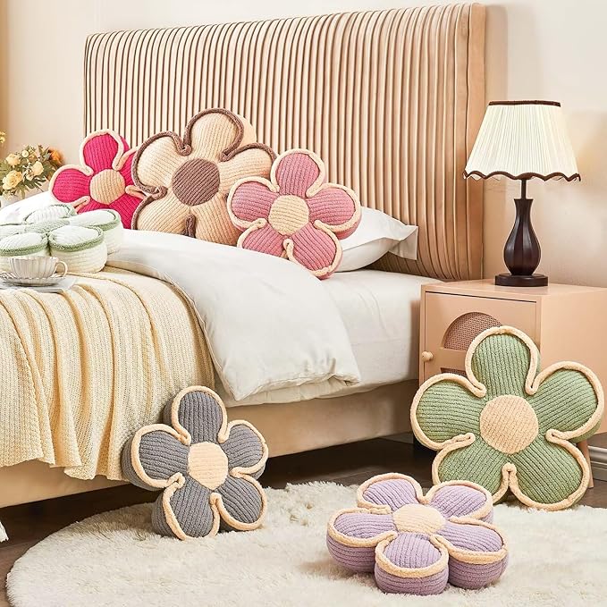 Flower Pillow, Soft Flower Shaped Floor Cushion, Decorative Throw Pillow, Cute Seating Cushion, Plush Pillow for Sofa Couch Bed (17.7 Inch, Pink)