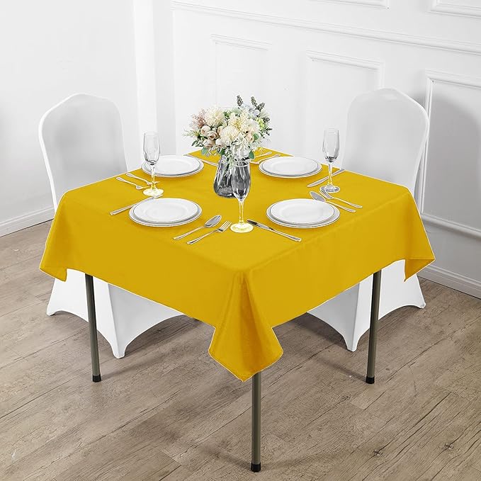 Fokitut 2 Pack Waterproof Square Tablecloth, 90x90 Inch, Stain Resistant and Wrinkle Polyester Table Cloth, Fabric Table Cover for Kitchen Dining, Wedding, Party, Holiday Dinner-Yellow