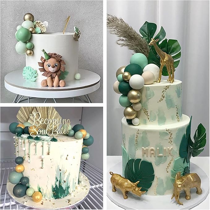 ASTARON 32 Pcs Ball Cake Topper Decorations Mini Balloons Cake Topper Sticks Foam Balls Cake Picks Cake Topper Balls Cake Decorations for Wedding Party Birthday Cake Decorating (Green Gold)