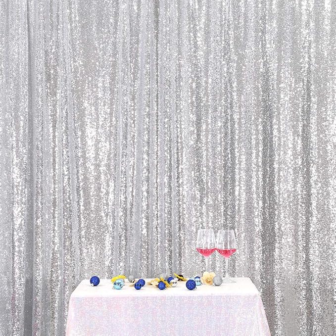 Eternal Beauty Silver Sequin Backdrop, 10x10 Ft Glitter Background Curtains for Shimmer Photography Party Wedding Birthday Back Drop Decor