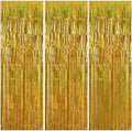TONIFUL 3Pcs Laser Gold Door Streamers, Metallic Foil Fringe Curtains for Birthday, Christmas, New Year, Bachelorette, Graduation Parties (9.9ft x 6.6ft)