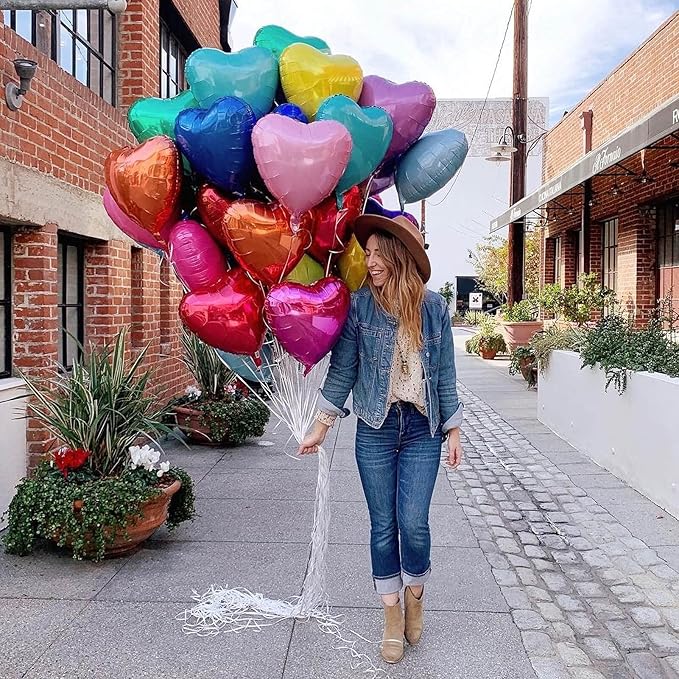 10pcs Blue Heart Shaped Mylar Balloons - 18 Inch, For Baby Shower, Wedding, Valentine's Day & Parties