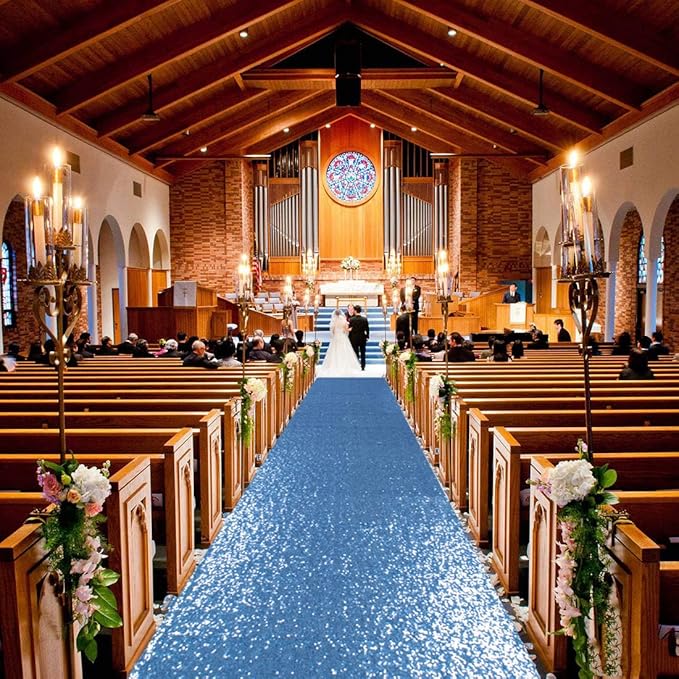 ShinyBeauty Baby Blue Sequin Aisle Runner 4x15 Feet - Sparkling Wedding Aisle Carpet for Indoor Ceremonies, Bridal Showers, Receptions