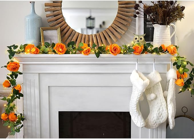 FiveSeasonStuff 29 Ft 4 Pack Rose Silk Flower Garland Artificial Flowers Decoration Hanging Floral Décor for Wedding Baby Shower Birthday Party Garden (Mandarin Orange)