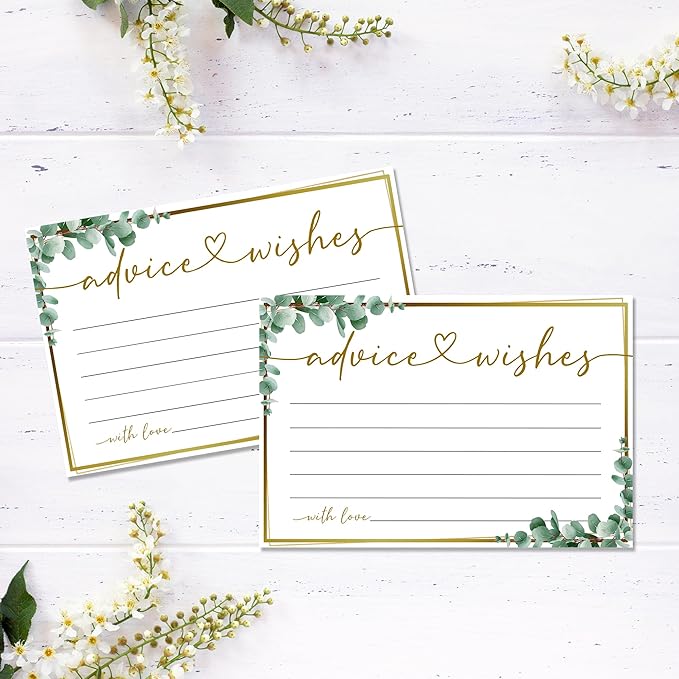 50 Advice and Wishes Cards, Double Sided Fill-In Advice Cards For Bridal, Wedding, Graduate Party, Mr & Mrs, Retirement, Baby Shower, Party Favor & Supplies, 4x6 inches Eucalyptus -A06