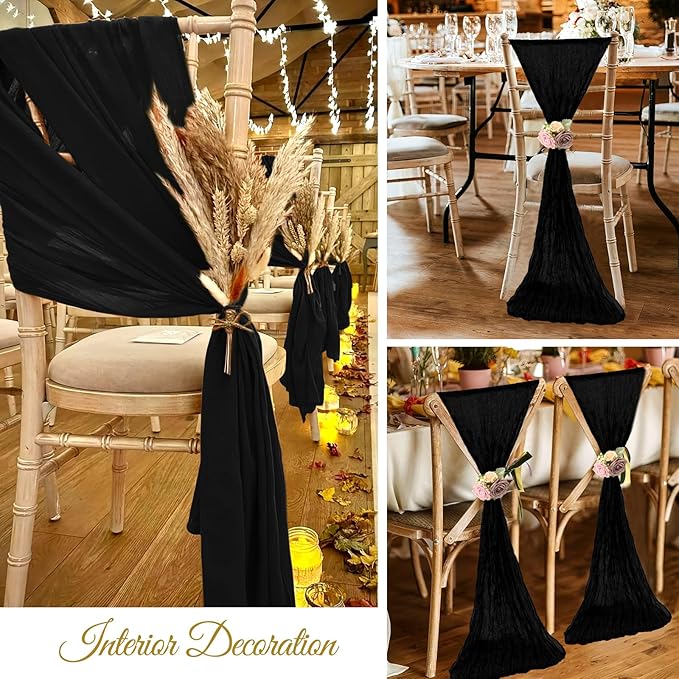 36 Pcs Black Cheesecloth Chair Sashes, 16 x 108 inch Gauze Fabric Washable Chair Sashes Bows Designed for Aisle Decorations Universal ChairCover Decor for Wedding Reception Party Banquet