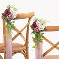 DORIS HOME Wedding Aisle Decorations Mauve Pew Flowers Set of 10 for Wedding Ceremony Party Chair Decor with Artificial Flowers Eucalyptus and Ribbons