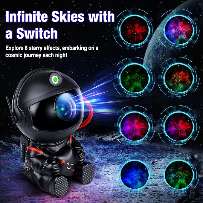 Astronaut Galaxy Projector Lamp – Black Astronaut Holding Star, Starry Sky Night Light for Bedroom Decor, Space Nebula Star Projector Gift