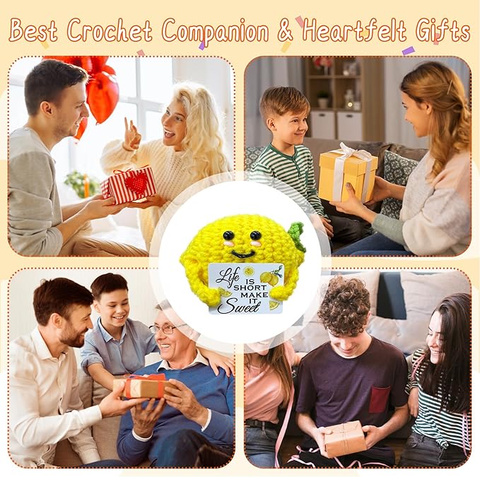 Emotional Support Crochet Lemon,Lovely Gift for Friends,Mom,Dad,Grandpa,Grandma,Colleagues,Classmates,Graduation Gift,Home Office Decoration