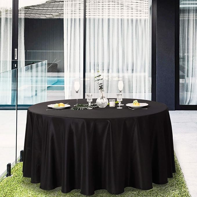 Ascoza 6pack 90 Inch Black Round Tablecloth in Polyester Fabric for Wedding/Banquet/Restaurant/Parties