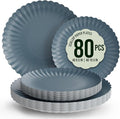 Trendables Scalloped Paper Plates 8.5 Inch & 10.5 Inch 80 Pcs Dinner Plate Set Fancy Disposable Plates for Party for 40 Guests 40 X 8 & 40 X 10 Large & Small Paper Plate Set for Parties Slate Blue