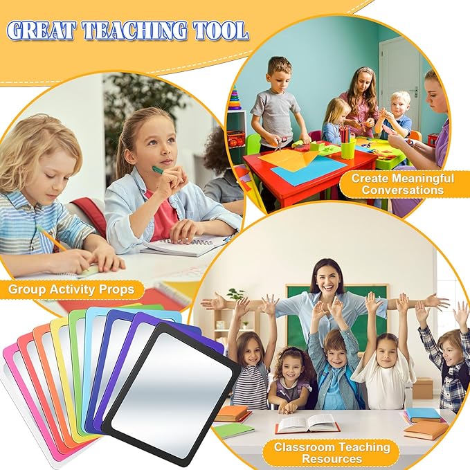 Dandat 30 Pcs Small Mirrors for Kids 6 x 6 Inch Square Shatter Proof Reflector Toddler Glass Plastic Reflector for Classroom DIY Craft Preschool Facial Expression (Rich Colors)