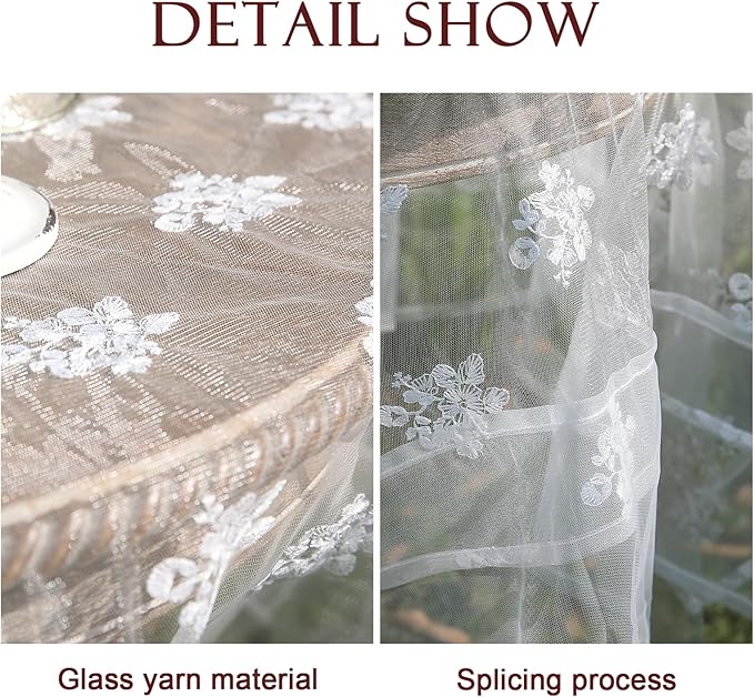 patdrea Designer White Lace Elegant Tablecloth for Square Tables,Vintage Tulle French Romantic Knitted Embroidered Overlay Tablecloths Decor for Kitchen Wedding Banquet,59"*59"