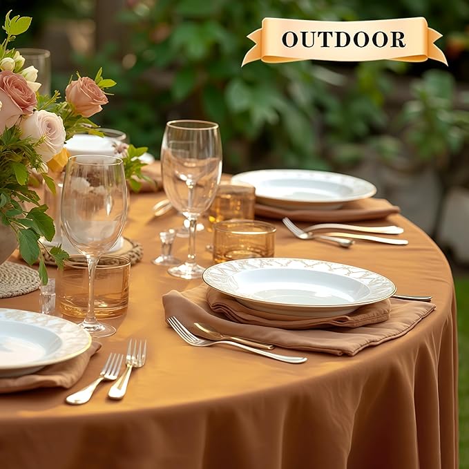 sancua 6 Pack Round Tablecloth 90 Inch, Stain and Wrinkle Resistant Fall Table Cloth - Washable Polyester Decorative Fabric Table Cover for Dining, Thanksgiving Parties and Camping, Bronze