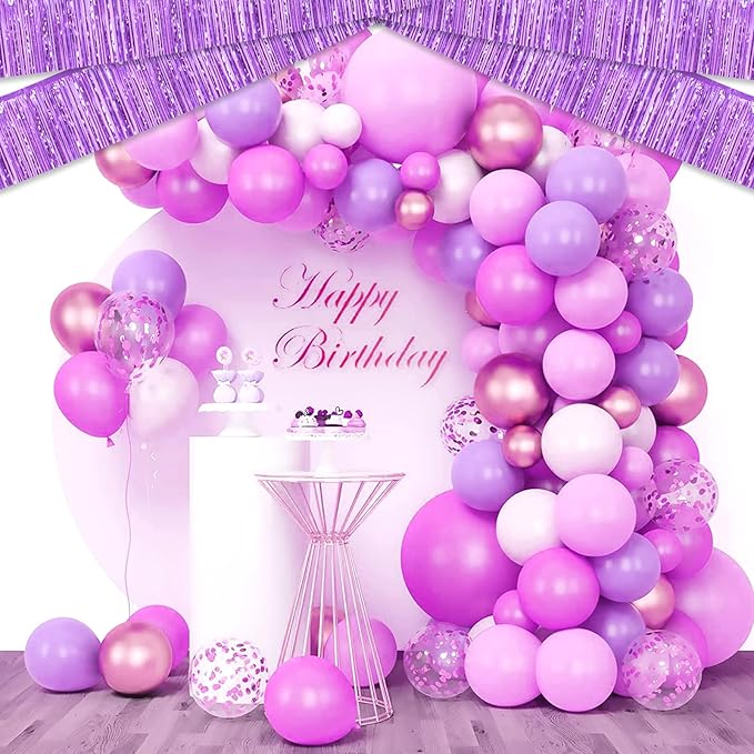 4 Pack 10 Feet Light Purple Foil Fringe Garland Metallic Tinsel Streamers Banner Wall Hanging Curtain Backdrop for Parade Floats, Wedding, Graduate, Mother's Day, Birthday Party Decoration