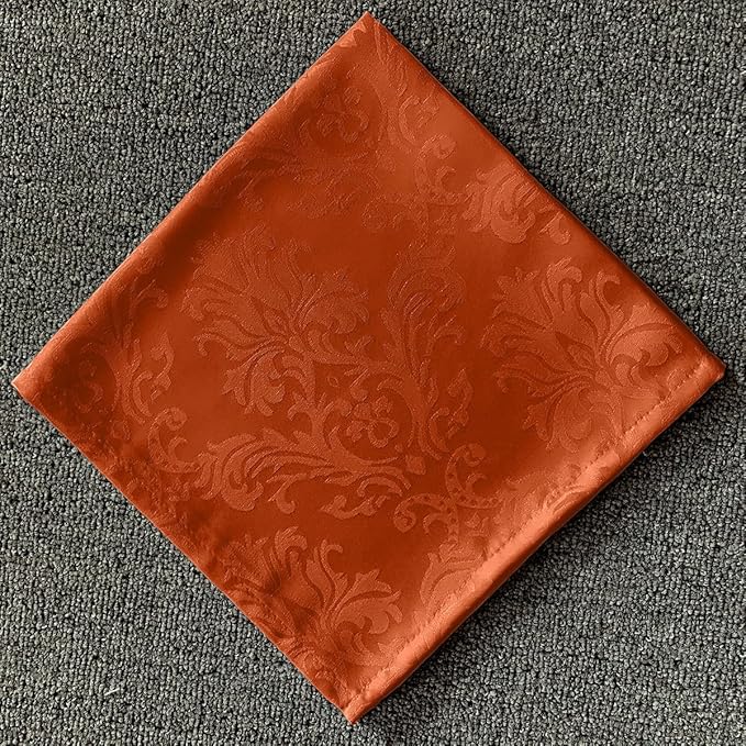 Cloth Napkins 20 x 20 Inch Set of 4, Washable Jacquard Damask Autumn Table Napkins for Fall, Harvest, Thanksgiving, Holiday, Rusty/Orange (4 Pieces/Packs)