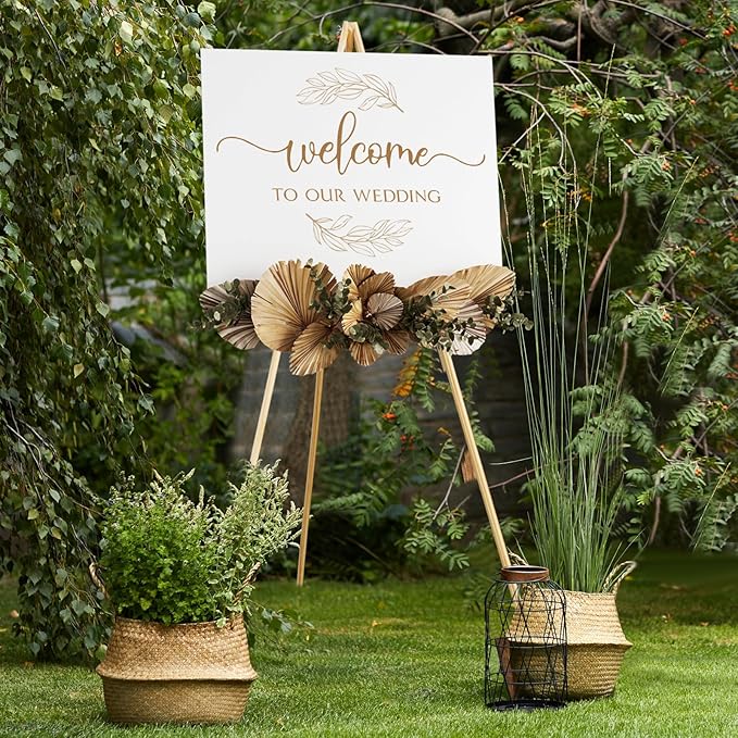 NianFeng Wooden Easel Stand for Sign, Easel Display Stand Floor for Wedding Sign with Adjustable Tray, 63-Inch, Tripod A-Frame Poster Light Duty, Welcome, Art Show & Baby Shower (Natural)