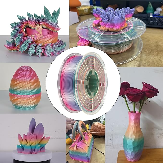 Kingroon Silk PLA Filament 1.75mm Rainbow Filament 3D Printer Filament Color Changing Filament 1kg Dimensional Accuracy ±0.03mm,Fit Most 3D Printers(Candy)
