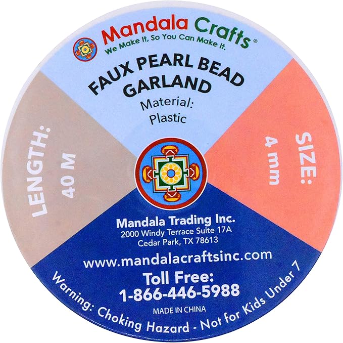 Mandala Crafts 4mm Faux Green Pearl Beads Roll - 44 Yards Strand of Fake Pearls Chain Garlands Spool String for Christmas Tree, Wedding, Party, Vases, DIY Decoration