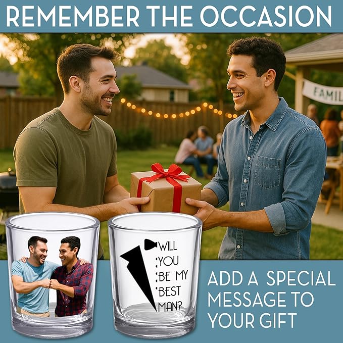 Groomsmen Custom Shot Glass 2.5oz, Picture Wedding Party Gift, Personalized Best Man or Officiant Glass, Custom Printed Photo Groomsman, Bachelor Party