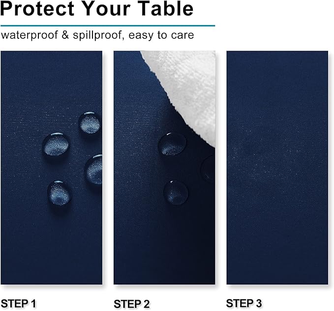 Hiasan Waterproof Tablecloth Rectangle - Washable Fabric Table Cloth for Dining Room Kitchen Birthday Party and Outdoor Use, Navy Blue, 54 x 120 Inch