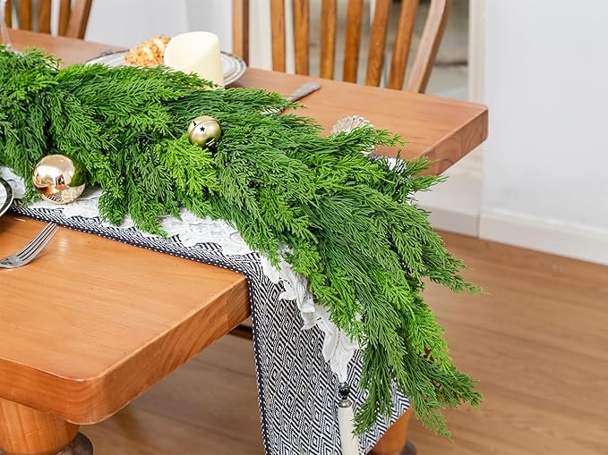 6FT Extra Full Christmas Garland Faux Cypress Pine Cedar Garland Realistic for Mantle Fireplace Stairs Table Wall Door Indoor Outdoor Christmas Xmas Decor Decorations