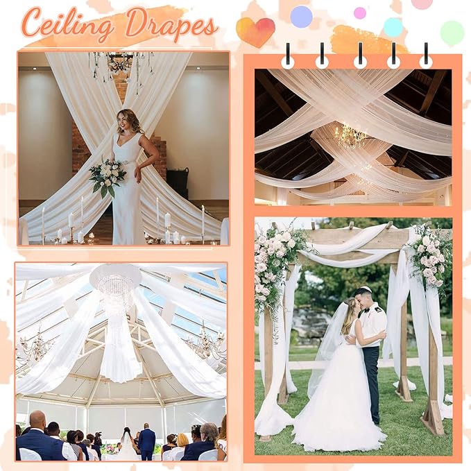 FUHSY 5FTx30FT Wedding Ceiling Drapes White Ceiling Drapes for Weddings 2 Panels Arch Draping Fabric Sheer Weddings Drape for Arch Sheer Drapery Backdrop Curtains Wedding Decorations for Ceremony