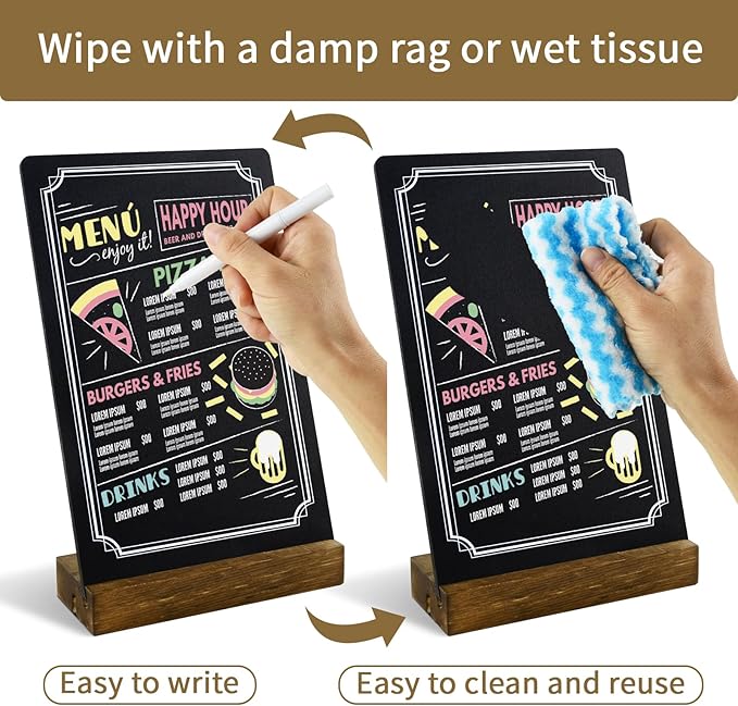 Small Chalkboard Sign with Stand, 8x5'' Table Top Double-Sided Mini Board With Wooden Base for Food Messages, Restaurant, Bar, Party, Store Decoration (1 Pack)
