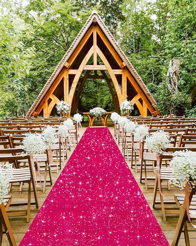 MODFUNS Sequins Aisle Runner for Wedding Ceremony Hot Pink Aisle Runner Rug 4FTx15FT Glitter Wedding Carpet Runners Outdoor Sparkling Hallway Rug for Party Reception Reception Decor
