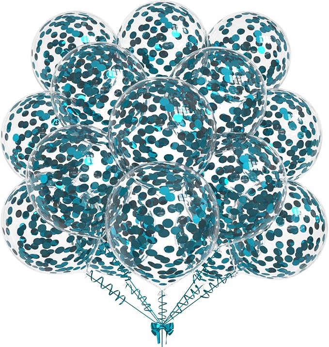 50pcs Peacock Blue Foil Confetti Balloons,12 inch Latex Balloon with Peacock Blue Confetti Inside for Birthday Family Party Wedding Party Baby Shower Decoration Supplies