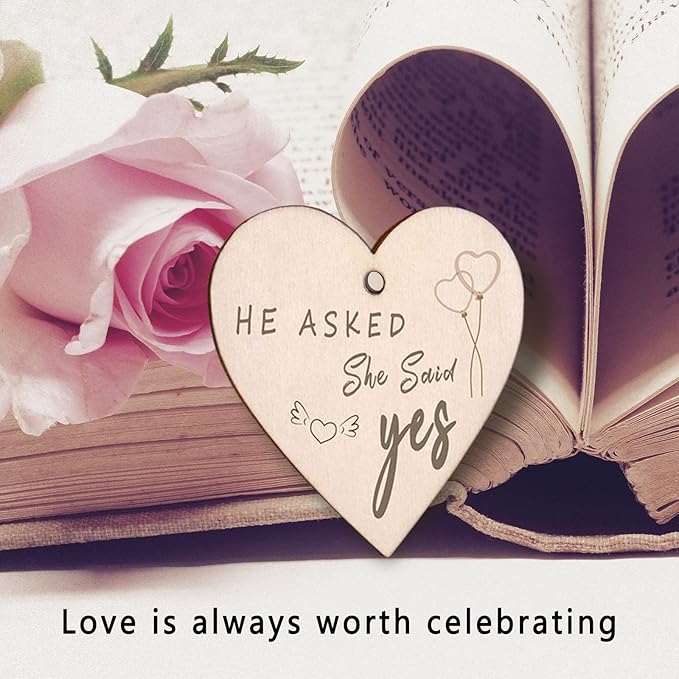 He Asked She Said Yes Engagement Gift Picture Frame, Wood Engagement Gifts for Couples Newly Engaged Unique, Display Two 4x6