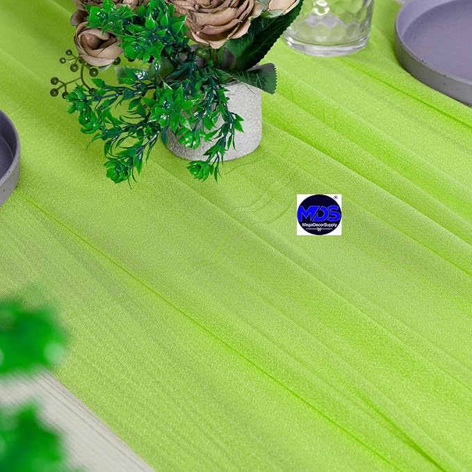 MDS Halloween Chiffon Table Runner - 12 Pack, 29 x 170 Inches, 14ft Each - Sheer Spooky Table Runners for Haunted House Parties, Trick-or-Treat Tables, Witchy Décor, Wedding & Events - Parrot Green